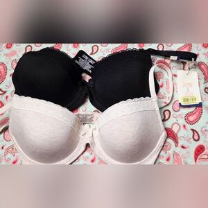 Jasmine & Ginger Black and Cream Bras ~ Set Of 2 ~ Size 34B